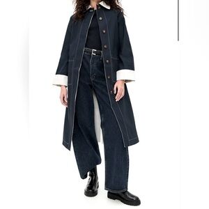 Aligne 6 BARNABY REVERSIBLE NAVY and Cream TRENCH COAT small med UK 10 US 6